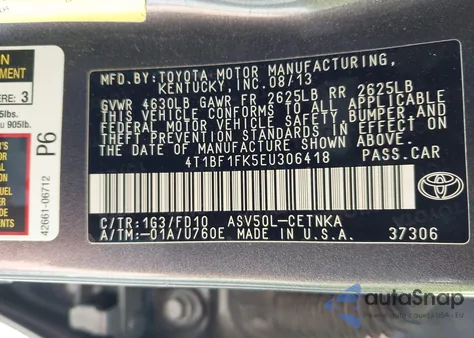 2014 Toyota Camry Le from USA, damaged, VIN 4T1BF1FK5EU306418